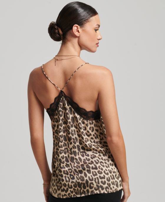 Superdry top cu garnitură cu dantelă îmbrăcăminte maro femei JX0Z3048