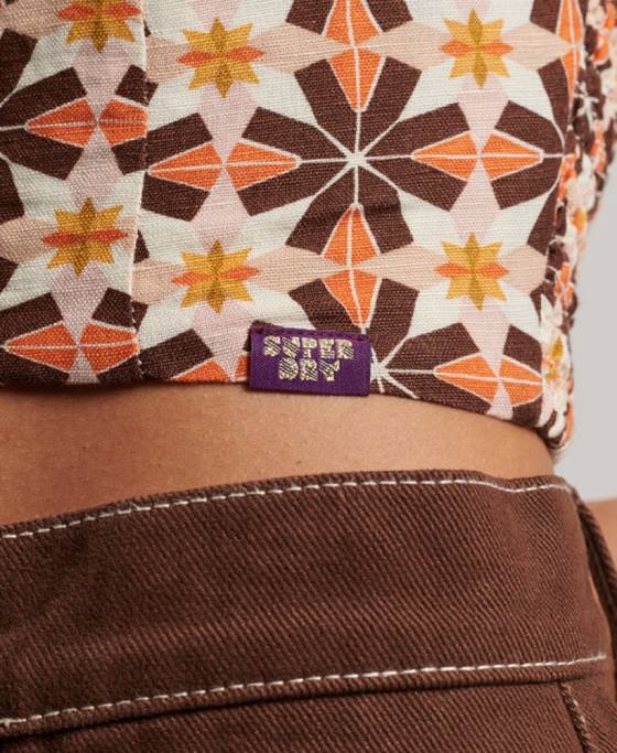 Superdry top cu halter vintage îmbrăcăminte cremă femei JX0Z3024