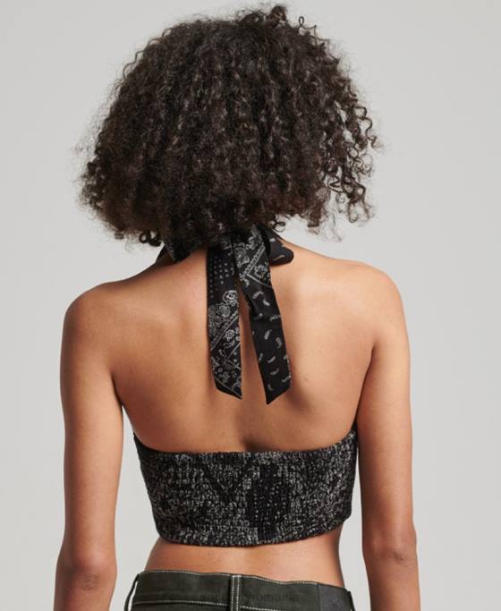 Superdry top cu halter vintage îmbrăcăminte negru femei JX0Z2189