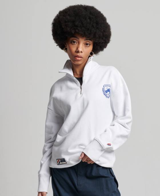Superdry top cu jumătate de fermoar supradimensionat pentru colegiu din oraș îmbrăcăminte alb femei JX0Z5807