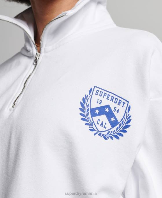Superdry top cu jumătate de fermoar supradimensionat pentru colegiu din oraș îmbrăcăminte alb femei JX0Z5807