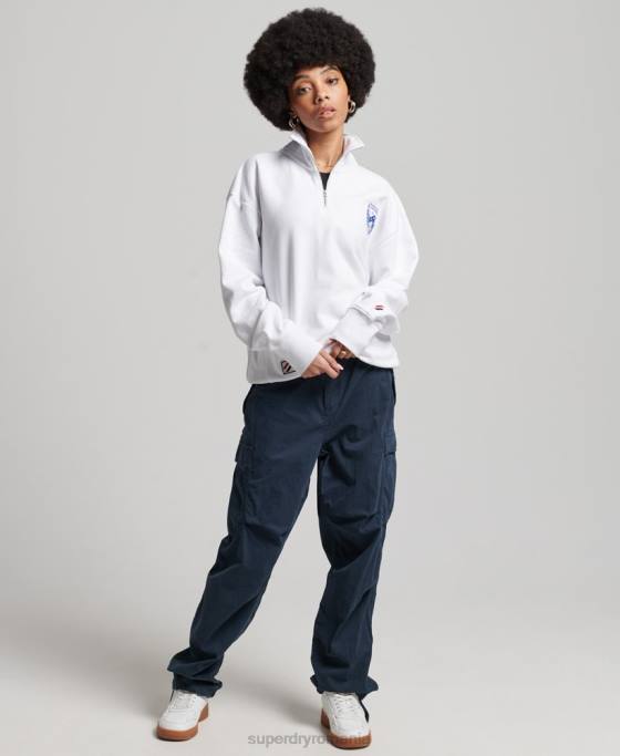 Superdry top cu jumătate de fermoar supradimensionat pentru colegiu din oraș îmbrăcăminte alb femei JX0Z5807