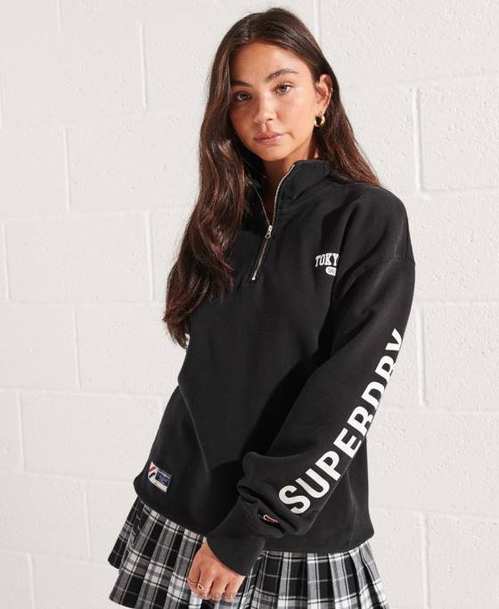 Superdry top cu jumătate de fermoar supradimensionat pentru colegiu din oraș îmbrăcăminte negru femei JX0Z3345