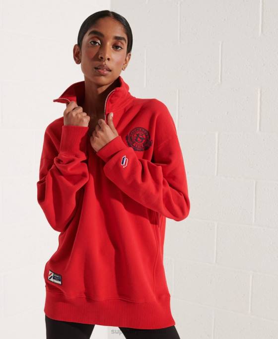Superdry top cu jumătate de fermoar supradimensionat pentru colegiu din oraș îmbrăcăminte roșu femei JX0Z5959