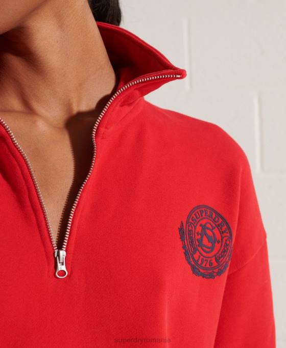 Superdry top cu jumătate de fermoar supradimensionat pentru colegiu din oraș îmbrăcăminte roșu femei JX0Z5959