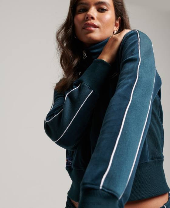 Superdry top cu logo-ul codului din velur îmbrăcăminte albastru inchis femei JX0Z6106