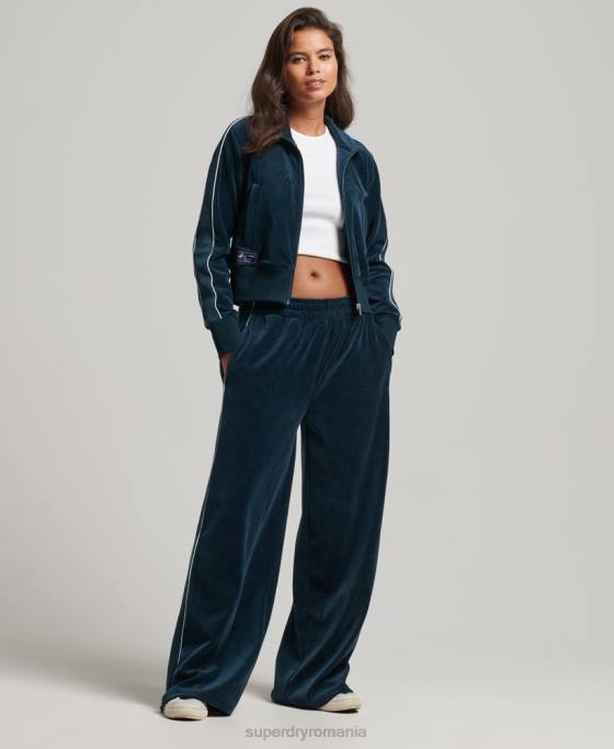 Superdry top cu logo-ul codului din velur îmbrăcăminte albastru inchis femei JX0Z6106