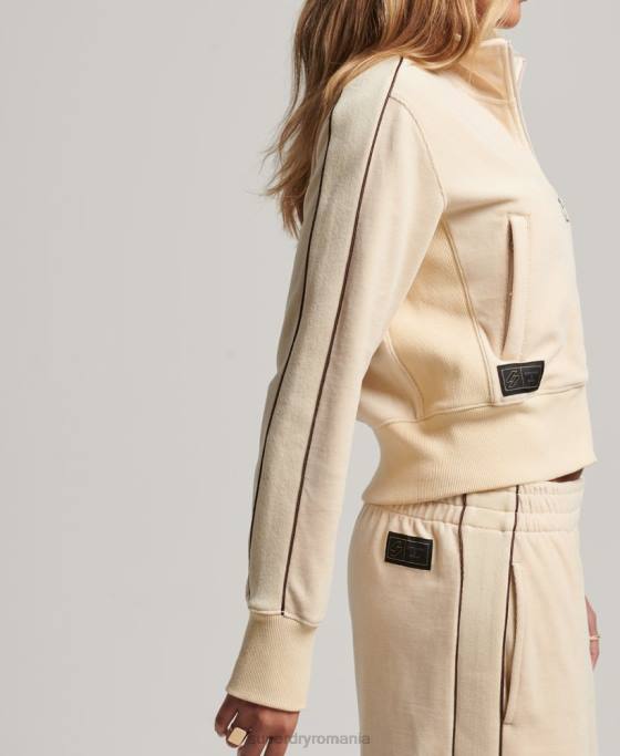 Superdry top cu logo-ul codului din velur îmbrăcăminte cremă femei JX0Z6068