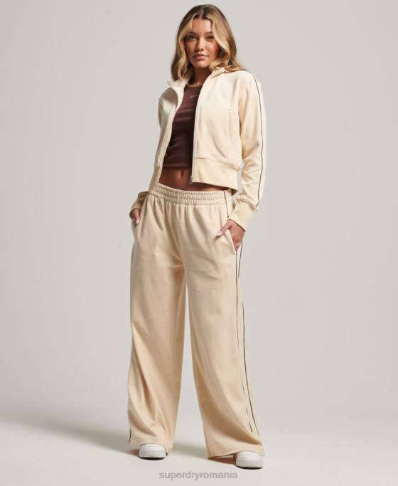 Superdry top cu logo-ul codului din velur îmbrăcăminte cremă femei JX0Z6068