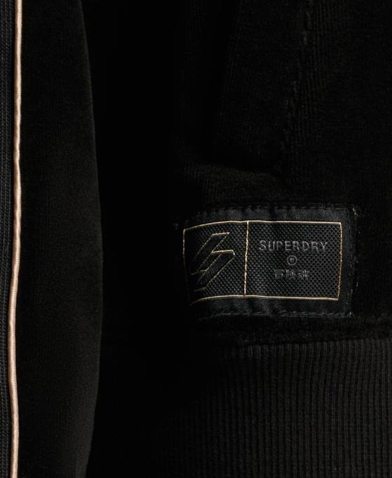 Superdry top cu logo-ul codului din velur îmbrăcăminte negru femei JX0Z6091