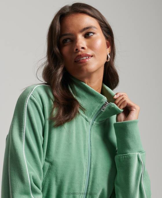 Superdry top cu logo-ul codului din velur îmbrăcăminte verde femei JX0Z6069