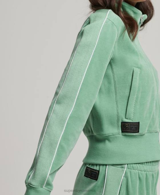 Superdry top cu logo-ul codului din velur îmbrăcăminte verde femei JX0Z6069