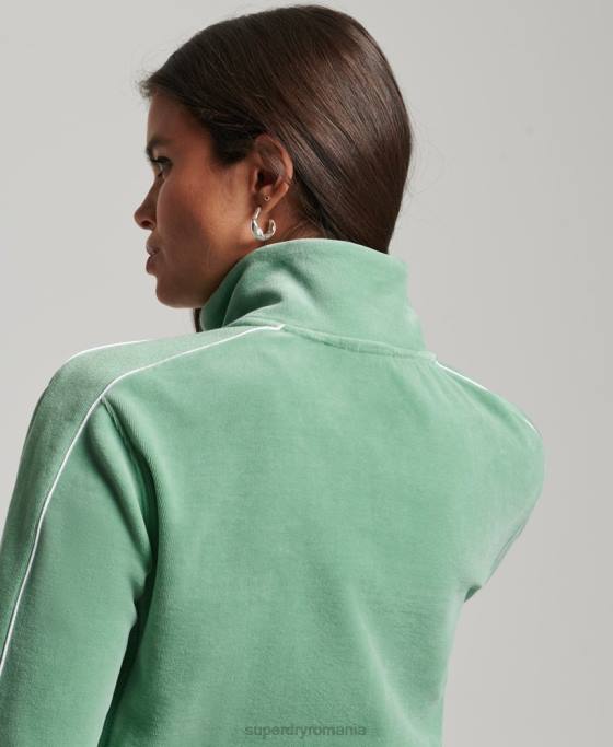 Superdry top cu logo-ul codului din velur îmbrăcăminte verde femei JX0Z6069