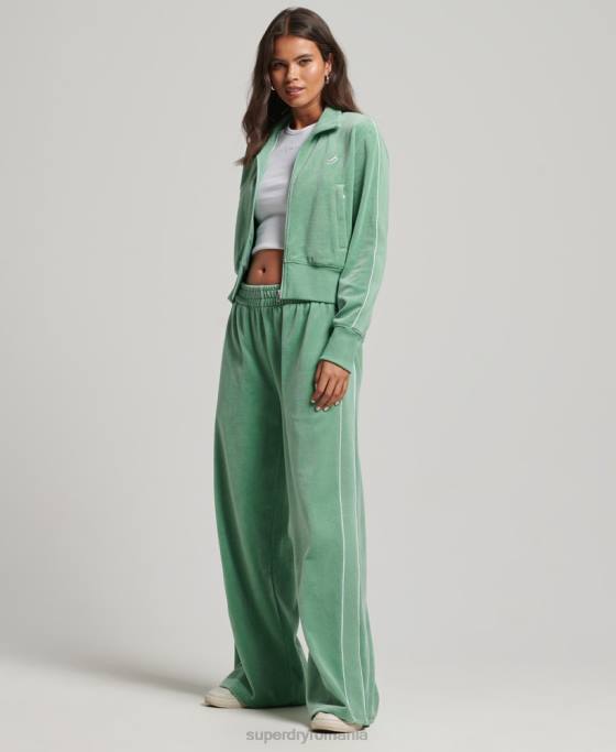 Superdry top cu logo-ul codului din velur îmbrăcăminte verde femei JX0Z6069