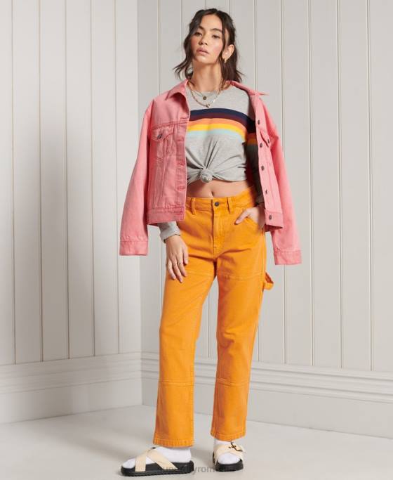 Superdry top cu mâneci lungi cu dungi cali din bumbac organic îmbrăcăminte gri deschis femei JX0Z6781