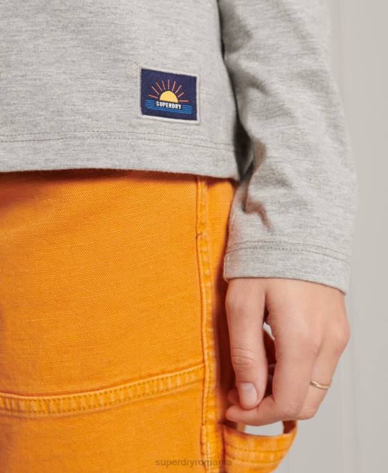 Superdry top cu mâneci lungi cu dungi cali din bumbac organic îmbrăcăminte gri deschis femei JX0Z6781