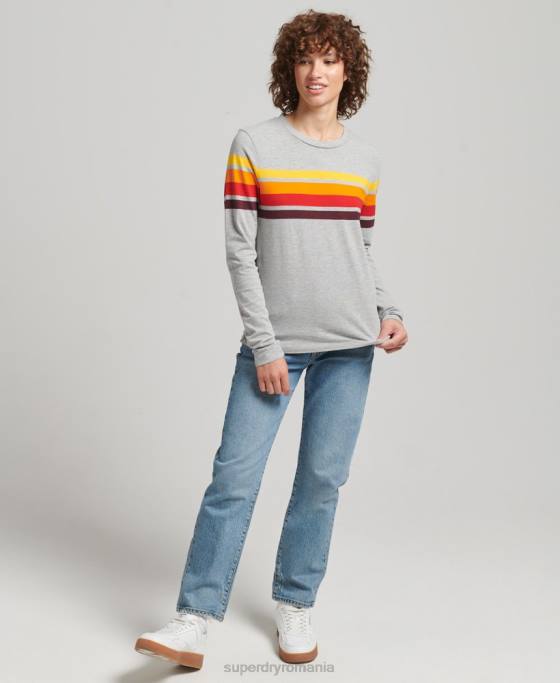 Superdry top cu mânecă lungă cali stripe 20 din bumbac organic îmbrăcăminte gri deschis femei JX0Z6540