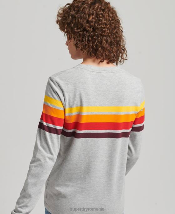 Superdry top cu mânecă lungă cali stripe 20 din bumbac organic îmbrăcăminte gri deschis femei JX0Z6540