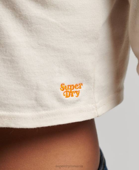 Superdry top cu mânecă lungă cu dungi vintage din bumbac organic îmbrăcăminte cremă femei JX0Z2932