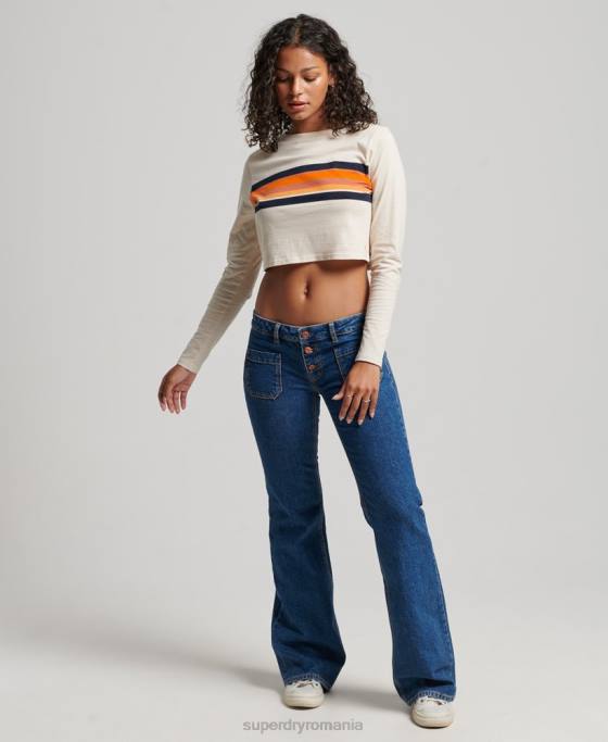 Superdry top cu mânecă lungă cu dungi vintage din bumbac organic îmbrăcăminte cremă femei JX0Z2932