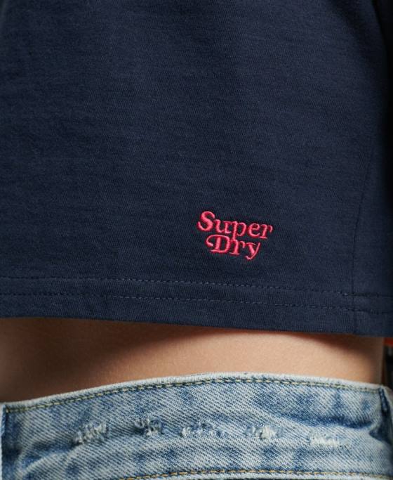 Superdry top cu mânecă lungă cu dungi vintage din bumbac organic îmbrăcăminte marina femei JX0Z2970