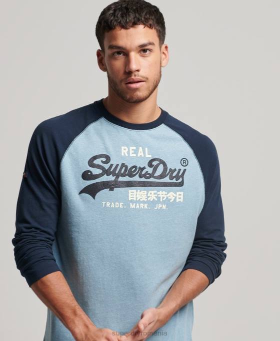 Superdry top cu mânecă lungă cu logo raglan din bumbac organic îmbrăcăminte albastru bărbați JX0Z1467
