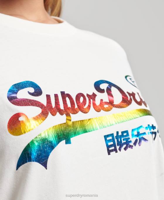 Superdry top cu mânecă lungă cu logo vintage curcubeu îmbrăcăminte alb femei JX0Z3070