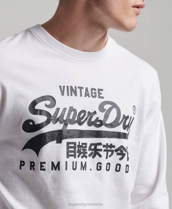 Superdry top cu mânecă lungă cu logo vintage îmbrăcăminte alb bărbați JX0Z1590