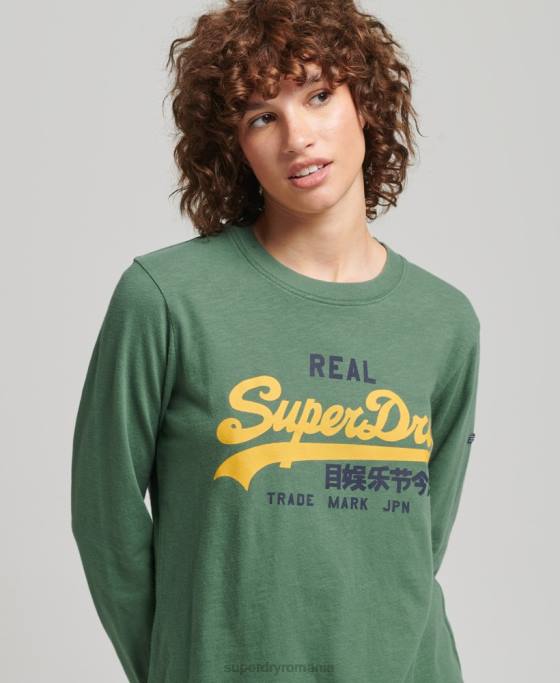 Superdry top cu mânecă lungă cu logo vintage îmbrăcăminte verde femei JX0Z3045