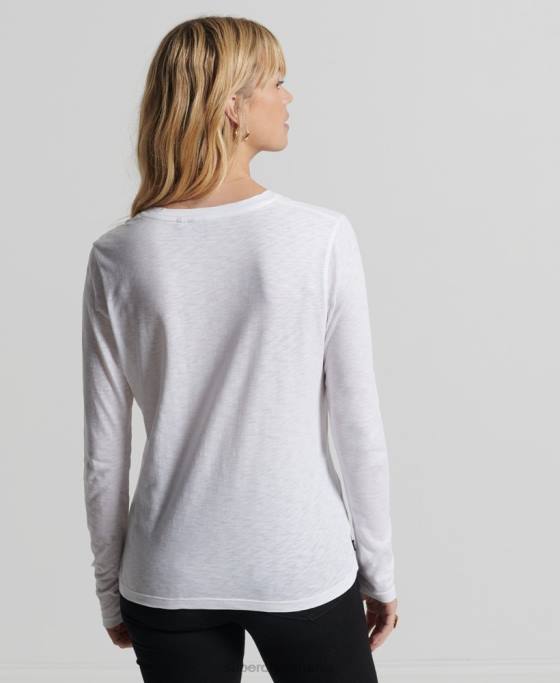 Superdry top cu mânecă lungă din bumbac organic cu decolteu în V îmbrăcăminte alb femei JX0Z6556