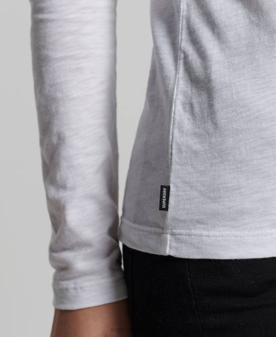 Superdry top cu mânecă lungă din bumbac organic cu decolteu în V îmbrăcăminte alb femei JX0Z6556
