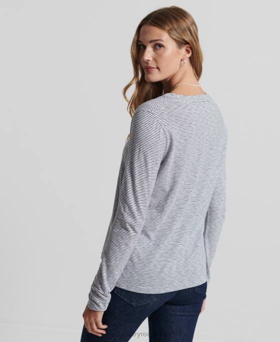 Superdry top cu mânecă lungă din bumbac organic cu decolteu în V îmbrăcăminte alb femei JX0Z6583