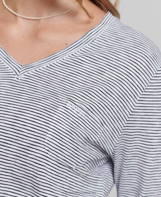 Superdry top cu mânecă lungă din bumbac organic cu decolteu în V îmbrăcăminte alb femei JX0Z6583