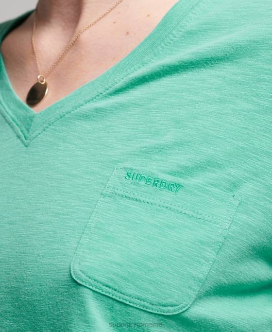 Superdry top cu mânecă lungă din bumbac organic cu decolteu în V îmbrăcăminte albastru deschis femei JX0Z6595