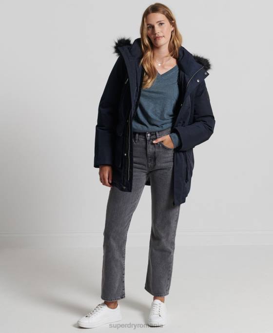 Superdry top cu mânecă lungă din bumbac organic cu decolteu în V îmbrăcăminte albastru femei JX0Z6645