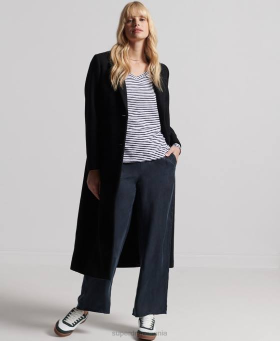 Superdry top cu mânecă lungă din bumbac organic cu decolteu în V îmbrăcăminte marina femei JX0Z6570