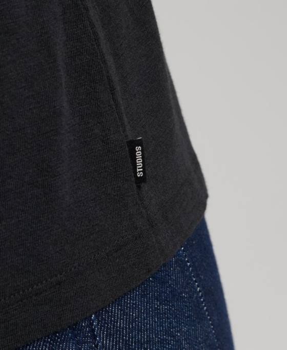 Superdry top cu mânecă lungă din bumbac organic cu decolteu în V îmbrăcăminte negru femei JX0Z6562