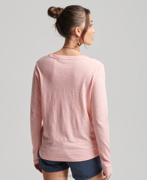 Superdry top cu mânecă lungă din bumbac organic cu decolteu în V îmbrăcăminte roz femei JX0Z6552