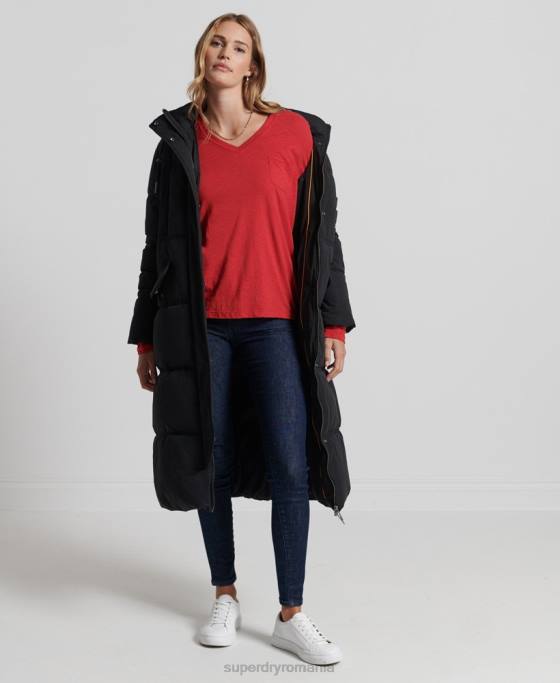 Superdry top cu mânecă lungă din bumbac organic cu decolteu în V îmbrăcăminte roșu femei JX0Z6660