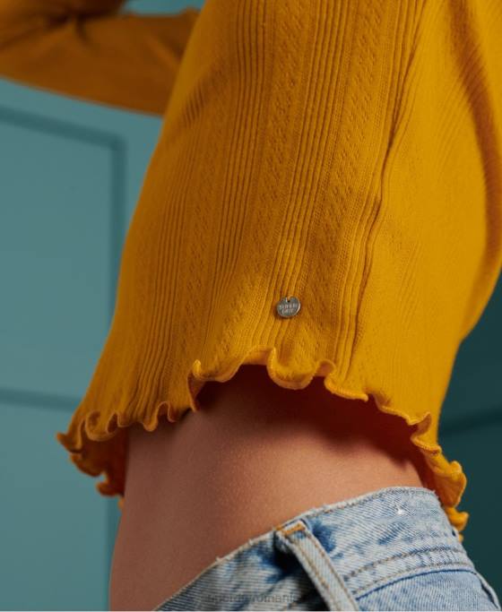 Superdry top cu mânecă lungă din dantelă îmbrăcăminte galben femei JX0Z3034