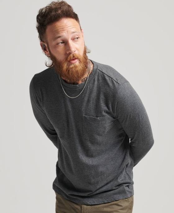 Superdry top cu mânecă lungă din tricou slub îmbrăcăminte gri inchis bărbați JX0Z6449