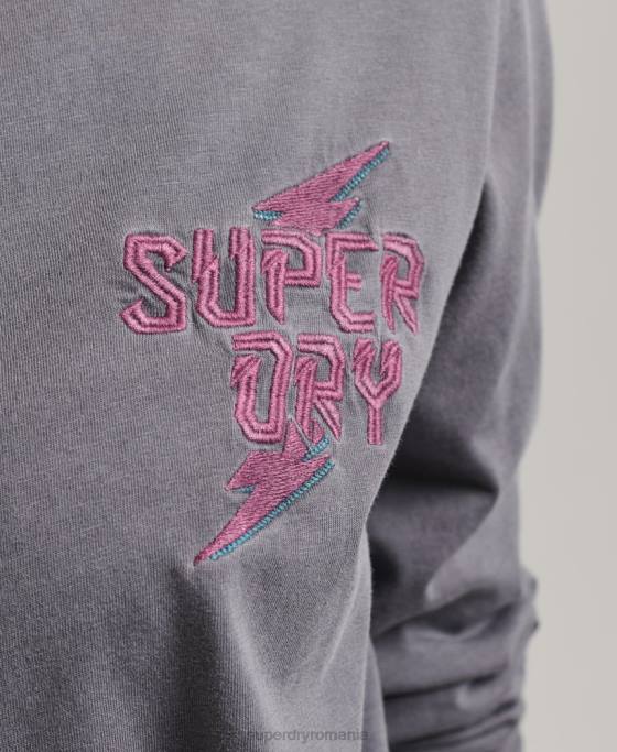 Superdry top cu mânecă lungă indie mark îmbrăcăminte gri inchis femei JX0Z3027