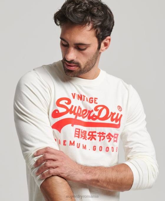 Superdry top cu mânecă lungă neon cu logo vintage îmbrăcăminte cremă bărbați JX0Z1495