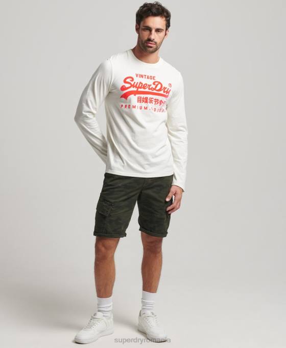 Superdry top cu mânecă lungă neon cu logo vintage îmbrăcăminte cremă bărbați JX0Z1495