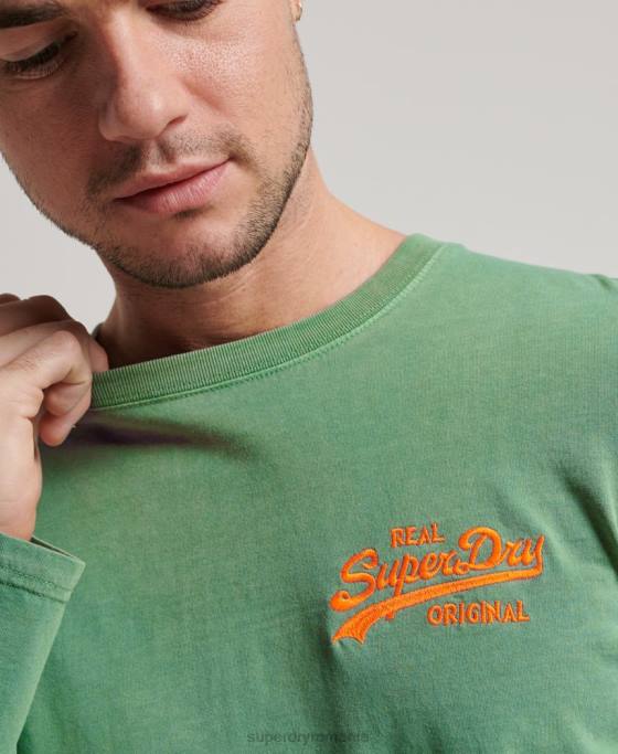 Superdry top cu mânecă lungă neon cu logo vintage îmbrăcăminte verde bărbați JX0Z1507