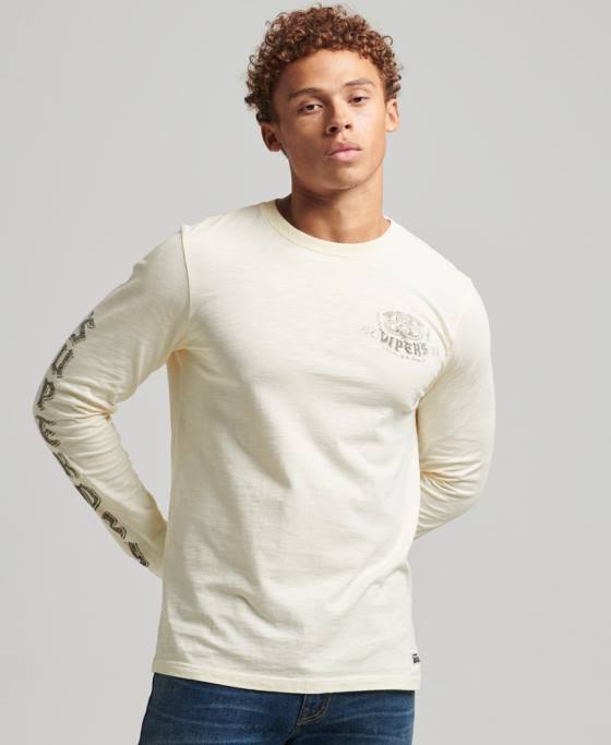 Superdry top cu mânecă lungă opaca din bumbac organic îmbrăcăminte cremă bărbați JX0Z1504