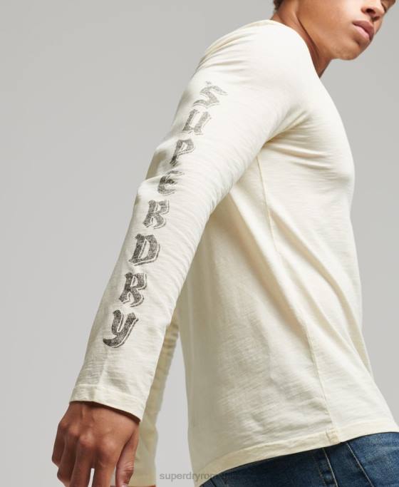 Superdry top cu mânecă lungă opaca din bumbac organic îmbrăcăminte cremă bărbați JX0Z1504