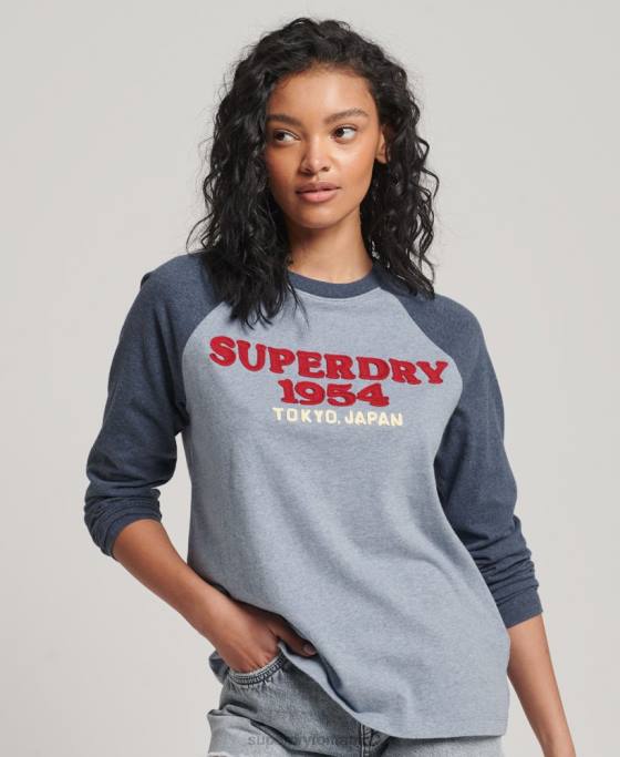 Superdry top cu mânecă lungă raglan cu logo vintage îmbrăcăminte albastru femei JX0Z2266