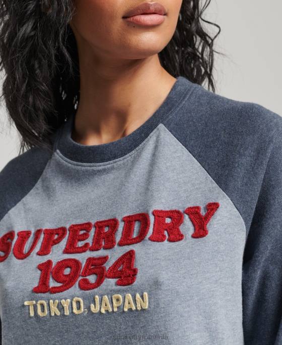 Superdry top cu mânecă lungă raglan cu logo vintage îmbrăcăminte albastru femei JX0Z2266