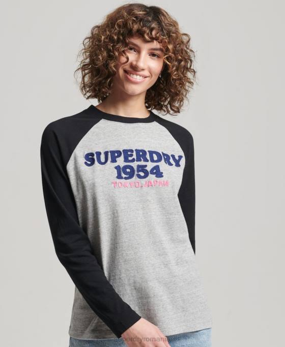 Superdry top cu mânecă lungă raglan cu logo vintage îmbrăcăminte gri femei JX0Z2136